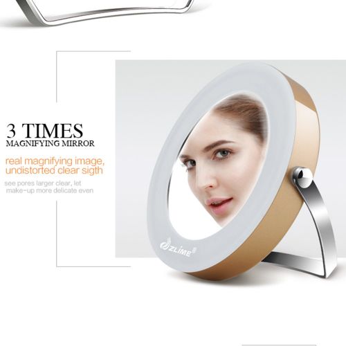  Anself ZLIME 360 Rotatable Handheld Desktop Circle 3x Magnifying LED Lighted Makeup Mirror with...
