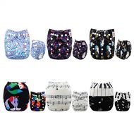 [아마존 핫딜]  [아마존핫딜]ALVABABY Baby Cloth Diapers 6 Pack with 12 Inserts Printed Designed Pocket Diapers Washable Reusable Dipaers Fitted for Baby Boys 6DM29
