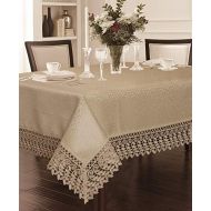 Violet Linen Legacy Cobblestone Design, Macrame Lace Border Tablecloth 70 X 132 Beige