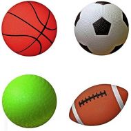 [아마존베스트]AppleRound Pack of 4 Sports Balls with 1 Pump: 1 Each of 5 Soccer Ball, 5 Basketball, 5 Playground Ball, and 6.5 Football (1-Pack, 4 Balls+1 Pump)