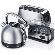 [아마존베스트]Arendo Edelstahl Wasserkocher + 4-Scheiben Toaster inkl. Broetchenaufsatz +Eierkocher fuer 1-6 Eier