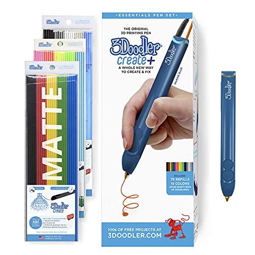  3D Pen with Free Filament Refills - 3Doodler Create+(2018 Version) 3D Doodler Art Drawing Printing Pen Kit with 15 Colors Plastic Free Stencil Activity Book for Adults Fun Arts Cra