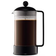 Bodum 1548-01 BRAZIL Kaffeebereiter (French Press System, Permanent Edelstahl-Filter, 1,0 liters) schwarz & 1446-01 Milchschaumer mit Glasgriff Latteo, schwarz