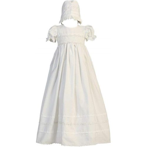  Lito Girls Cotton Christening Gown Dresses with Bonnet Set - Baby or Infant Girls Christening Dress, White, 3-6 Months