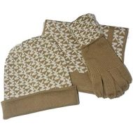 Michael Kors Womens 3 Piece Set MK Logo Scarf, Hat & Gloves, CamelCream