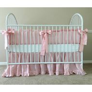 SuperiorCustomLinens Pink Ruffle Baby Bedding Set - Crib Bumpers, Crib Skirt, Crib Sheets, Handmade Natural Linen Crib Bedding Set, Linen Baby Bedding Set, FREE SHIPPING
