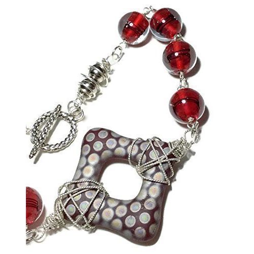  VAN DER MUFFINS JEWELS Red Statement 925 Silver Necklace | Vintage Czech Glass Jewelry | Anniversary Birthday Mothers Day Gifts | 19 Inch