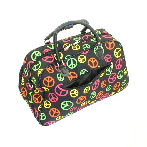  World Traveler 21-Inch Carry-On Shoulder Tote Duffel Bag, Multi Peace Sign, One Size