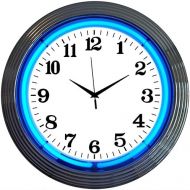 Neonetics Bar and Game Room Neon Alphanumeric Wall Clock with Blue Neon and Chrome Rim, 15-Inch