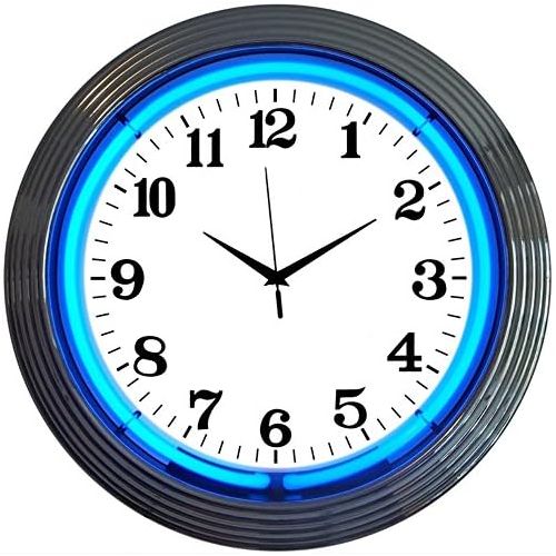  Neonetics Bar and Game Room Neon Alphanumeric Wall Clock with Blue Neon and Chrome Rim, 15-Inch