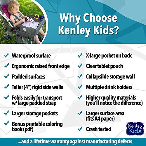  [아마존베스트]Kenley Kids Travel Tray, Toddler Car Seat Lap Tray, 16.5 x 13.5 Inches, Pink