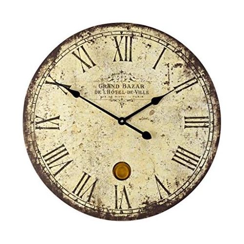  Imax 2511 Large Wall Clock with Pendulum  Vintage Style Round Wall Clock, Wall Decor for Kitchen, Office, Retro Timepiece. Home Decor Accessories