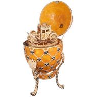 Danila-souvenirs Decorative Russian Faberge Style Egg  Trinket Jewel Box with Russian Coat of Arms & Carriage yellow 7.1