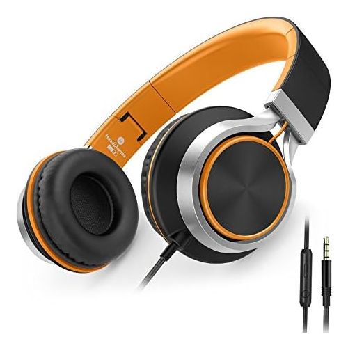  [아마존베스트]AILIHEN C8 Folding Headphones with Microphone and Volume Control for Cellphones Tablets Android Smartphones Laptop Computer Mp3/4 (Black/Orange)