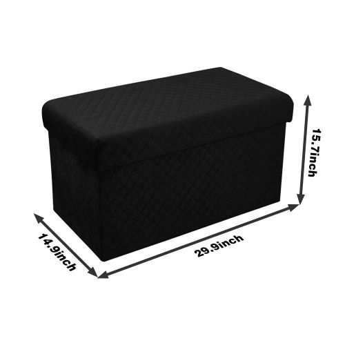  LINLUX Foldable Storage Ottoman Velvet Tufted Square Cube Foot Rest Stool/Seat (Black, 14.9 L x 14.9 W x 15.7 H)