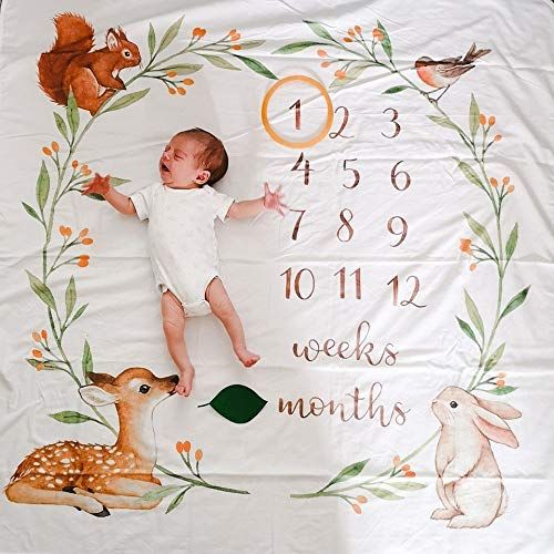  Bubzi Co Baby Monthly Milestone Blanket - Baby Girl Gifts & Baby Boy Gifts - Watch Me Grow Woodland Nursery Decor - European Design - Gender Neutral for Newborn Girl & Boy