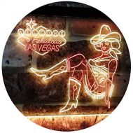 ADVPRO Cowgirl Welcome to Las Vegas Beer Bar Display Dual Color LED Neon Sign Blue & Red 12 x 8.5 Inches st6s32-i2737-br