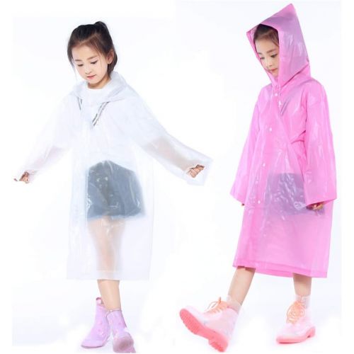  [아마존베스트]YiHee 2 Packs Kids Rain Ponchos, Portable Reusable Emergency Raincoat for 6-12 Years Old Boys Girls, Children Rain Wear for Outdoor Activities - White&Pink