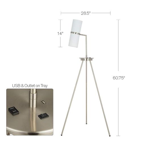  상세설명참조 Catalina Lighting 21893-000 Contemporary Adjustable Tripod Floor Lamp with USB port, 60.75, Brushed Nickel