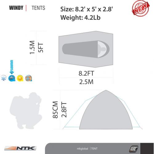  Winterial NTK Windy Camo 1 Man Dome Bivy Lightweight Tent, 8 x 5FT Outdoor Dome Backpacking Recon Tent 100% Waterproof 2500mm, Super Compact, Durable Fabric Full Coverage Rainfly - Micro Mos