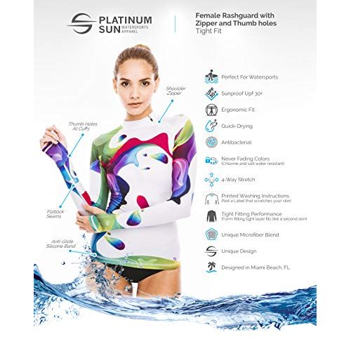  Platinum Sun Womens UPF 30+ Swim Shirt Rash-Guard ShortLong Sleeve Swim Top