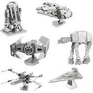 Fascinations Metal Earth 3D Model Kits Star Wars Set of 6 Millennium Falcon - R2-D2 - X-Wing Starfighter - AT-AT - Darth Vaders TIE Fighter - Imperial Star Destroyer