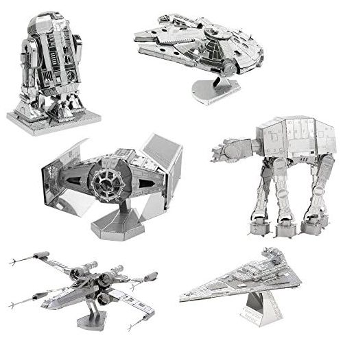  Fascinations Metal Earth 3D Model Kits Star Wars Set of 6 Millennium Falcon - R2-D2 - X-Wing Starfighter - AT-AT - Darth Vaders TIE Fighter - Imperial Star Destroyer