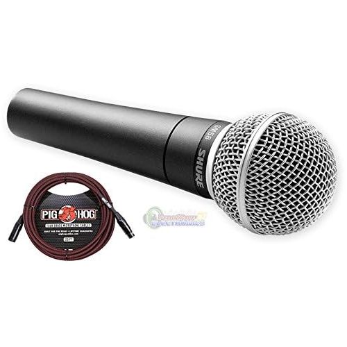  Shure SM58 Cardioid Vocal Microphone & Pig Hog Mic Cable, 20ft XLR - Bundle (Blue)