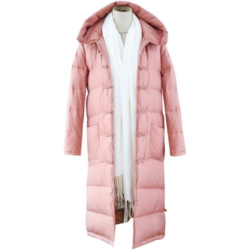  Duck down LQYRF Ladies Long Sleeves in The Long Section Retro Buckle Hooded Thick Pink Down Jacket 90% White Duck Down Polyester
