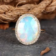 AnjisTouch Natural 2.23 Ct Opal Gemstone Cocktail Ring Solid 14k Yellow Gold Diamond Pave Wedding Fine Jewelry Special Gift
