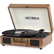 [아마존베스트]Victrola Vintage 3-Speed Bluetooth Suitcase Turntable with Speakers, Brown