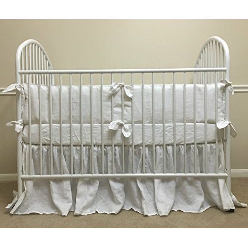  SuperiorCustomLinens Neutral White Baby Bedding finished with leaf shaped ties, Handmade Natural Linen Crib Bedding Set, White Baby Bedding Set, FREE SHIPPING