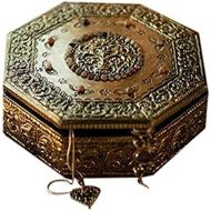 NOVICA Hand Crafted Repousse Brass Jewelry Box Metallic, Golden Treasures