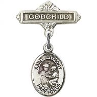 Unknown Sterling Silver Baby Badge with St. Anthony of Padua Charm and Godchild Badge Pin 1 X 58 inches