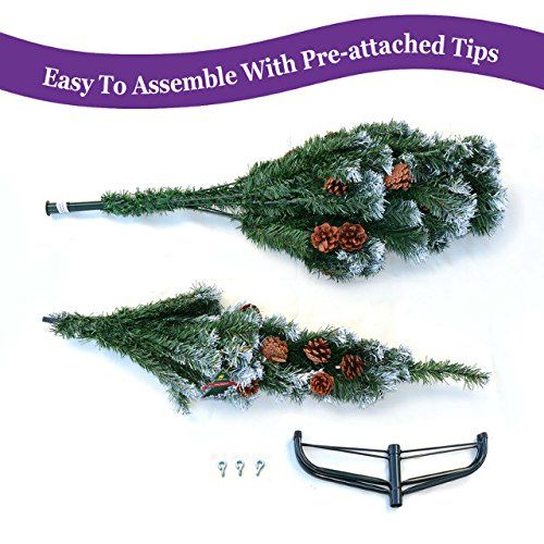 BenefitUSA Green 5 6 7 7.5 Snow Tipped Christmas Tree with pinecones Artificial Realistic Natural Branches -Unlit with Steel Stand (5 with 450 Tips and 23 pinecones)