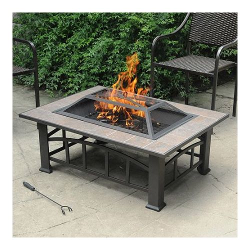  AXXONN Axxonn Rectangular Tile Top Outdoor Wood Burning Fire PitTable On Sale, Brownish Bronze