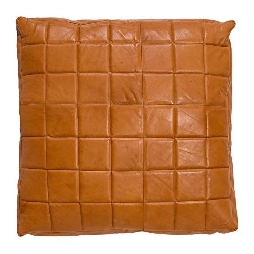  Bloomingville A95704858 Square Camel Brown Leather Pillow with Grey Back