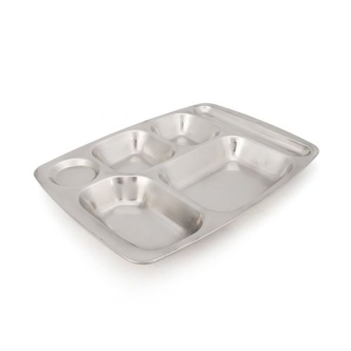  Aspire Dinner Plate for Cafeteria, 304 Stainless Steel Divided Tray, 1 Pc-6 Sections