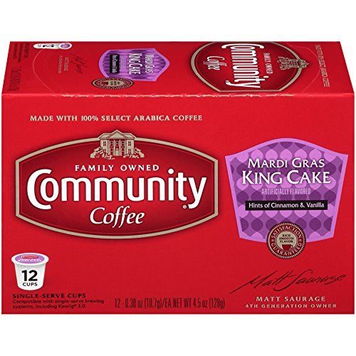  Community Coffee Mardi Gras King Cake Flavored Medium Roast Single Serve (12 Count each), Pack of 6