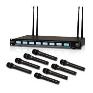 Pyle 8 Channel UHF Wireless Microphone & Rack Mountable Receiver Audio Sound System 8 Handheld Mics Independent Channel Volume Control LCD Digital Display Integrated Noise Filtrati