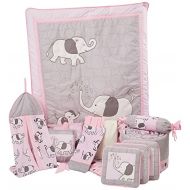 GEENNY Boutique Pink Gray Elephant 13pcs Crib Bedding Sets