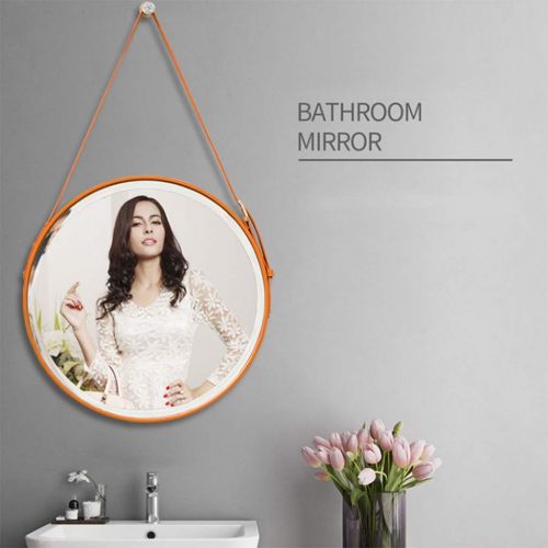  ZCJB Vanity Mirror,Skin Belt Decoration Round Entrance Make Up Bathroom Wall Mount Hanging Mirror Orange (Size : E)