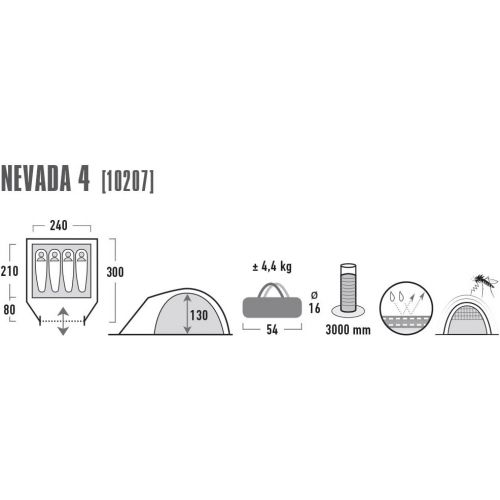  Besuchen Sie den High Peak-Store High Peak Kuppelzelt Nevada 4, Campingzelt mit Vorbau, Iglu-Zelt fuer 4 Personen, doppelwandig, wasserdicht, Ventilationssystem, Wetterschutz-Eingang, Moskitoschutz