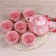 BERTERI Japanese Cherry Blossom Teapots Set 1 Pot 6 Cups Ceramic Drinkware Tea Pot Home Office Tea Set Kettle Best Gift