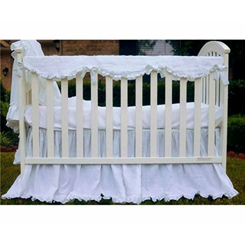  SuperiorCustomLinens White Crib Rail Guard - Scalloped with ruffle hem, Crib Rail Cover for Teething, Handmade Bumperless Crib Bedding Set, Baby Bedding Set, FREE SHIPPING