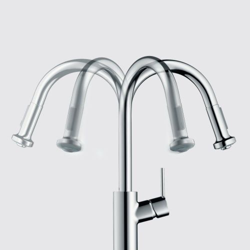  Visit the AXOR Store AXOR Starck Luxury 1-Handle 14-inch Tall Kitchen Faucet with Pull Down Sprayer with QuickClean Magnetic Docking Spray Head in Chrome, 10824001