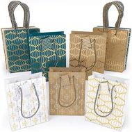 [아마존핫딜][아마존 핫딜] ARTEZA Gift Bags, 9.5 x7 x 3.4 Inches, Set of 15 with an Assortment of 2 Unique Metallic Foil Designs on 6 Kraft, 6 White, and 3 Blue Paper Bags, 3 of Each Style