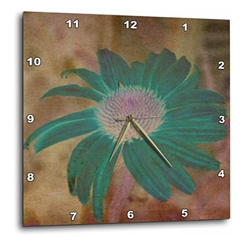  3dRose DPP_42736_3 Teal Echinacea Flower- Floral Art Wall Clock, 15 by 15