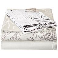 DaDa Bedding Fitted and Flat Sheets-Floral Leaves w/Pillow Cases Set-Cotton Neutral White Multi Grey-Full-4-Pieces, Full