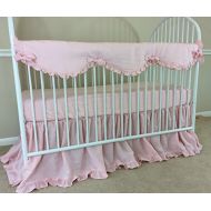 SuperiorCustomLinens Pink Linen Crib Rail Guard - Scalloped with ruffle hem, Crib Rail Cover for Teething, Handmade Bumperless Crib Bedding Set, Baby Bedding Set, FREE SHIPPING